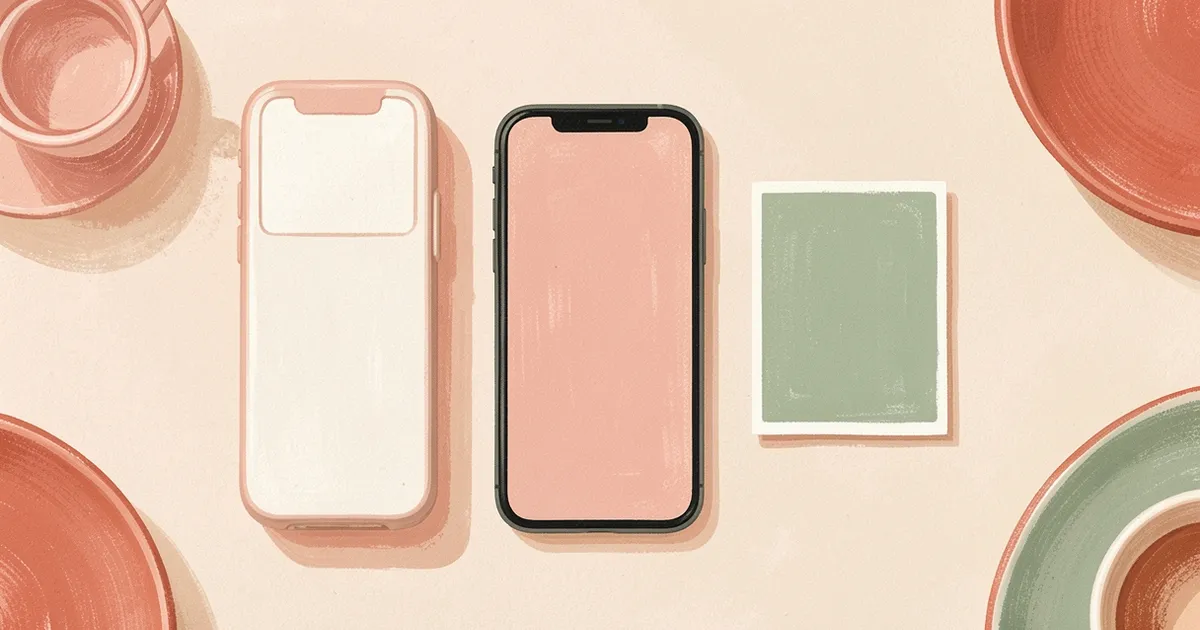 Ilustração de uma maquininha de cartão em branco, um celular com tela em branco e um quadrado de QR code em branco, lado a lado