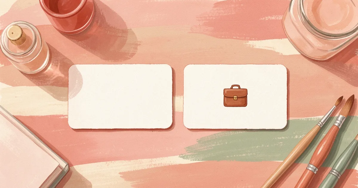 Ilustração de dois cartões de identificação em branco lado a lado, um simples e outro com um ícone de maleta, sobre a mesa